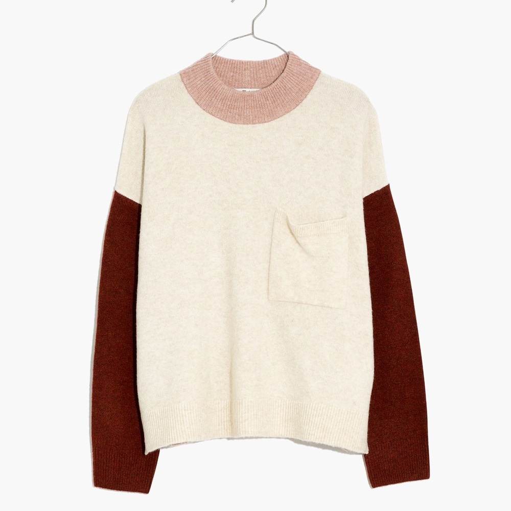 Madewell Redmond Mockneck Pocket Sweater in Colorblock‎ Women’s Small